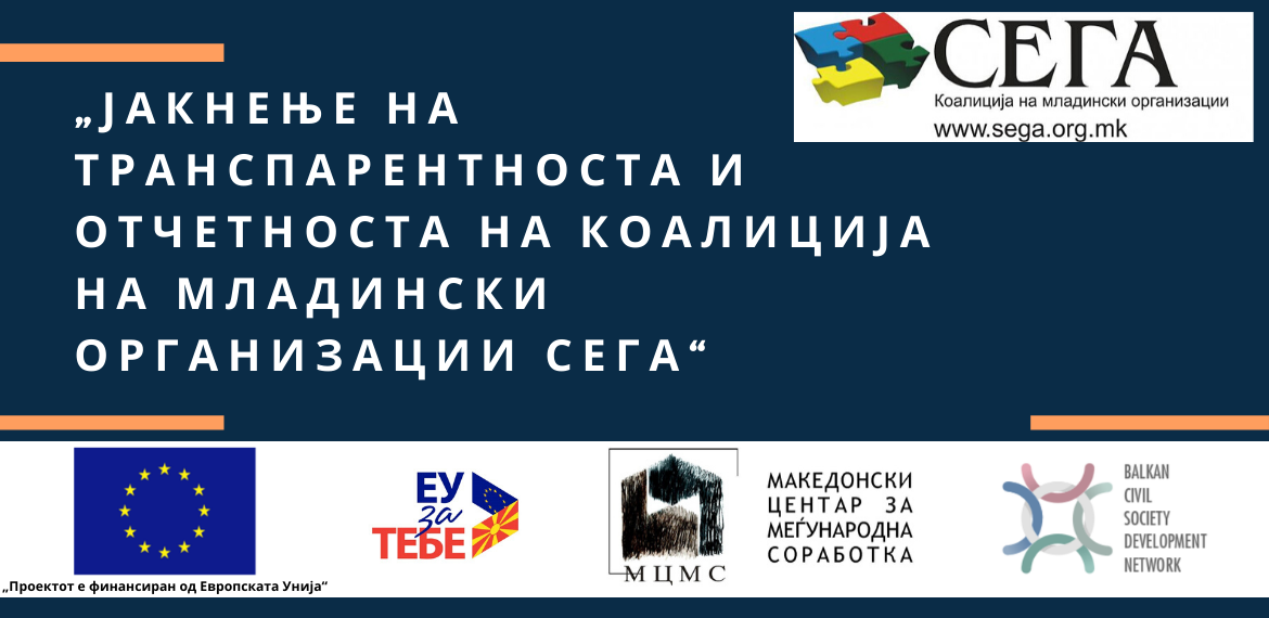 Коалиција СЕГА го спроведува проектот „Јакнење на транспарентноста и отчетноста на Коалиција на младински организации СЕГА“